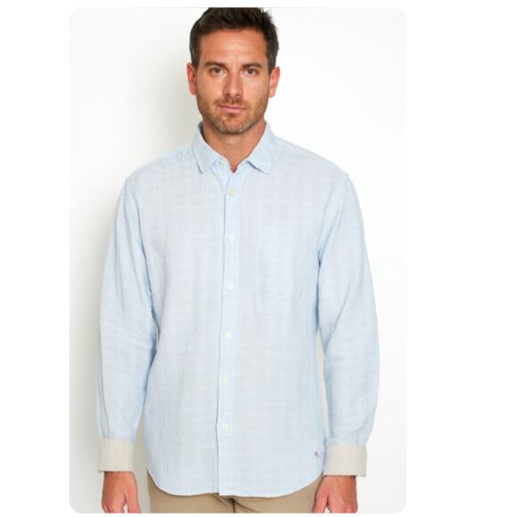 Tommy Bahama SZ XL Ventana Plaid Linen Shirt Light Sky $128 - Picture 1 of 8